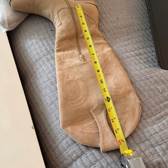 Wetkiss Knee High Tan Cowboy Faux Suede Boots for Women - Picture 10 of 10